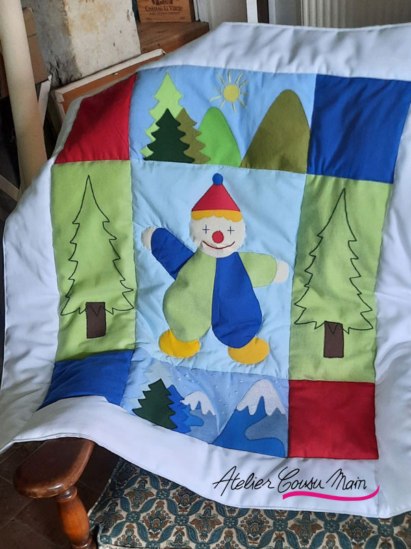 Couverture avec clown faite main pour enfant